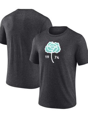 Mens Seattle Sounders 1974 Heather Charcoal Graphic Tee with Mint Floral Logo